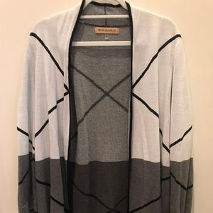 White Grey Black Striped Long Open Sweater